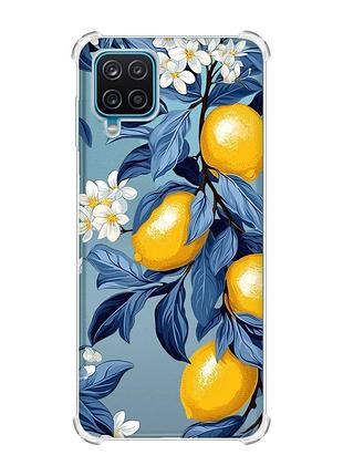 Чехол с утолщенными углами на samsung a12 4g лимонное дерево (принт 417)