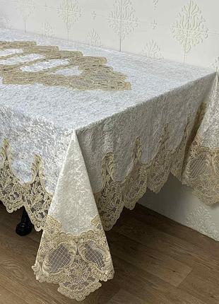 Скатертина велюр acme tekstil 160x220 lisa krem-gold pvs