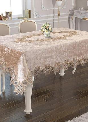 Скатерть велюр acme tekstil 160x350 daisy capiccino pvs
