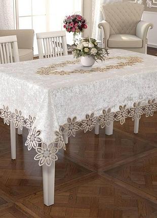 Скатерть велюр acme tekstil 160x350 daisy krem pvs