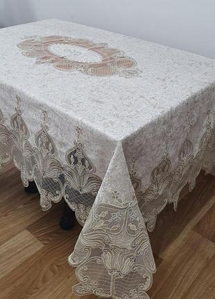 Скатерть велюр acme tekstil 160x300 lale gold pvs