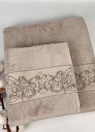 Набір махрових рушників pupilla 2шт zakkum dark beige
