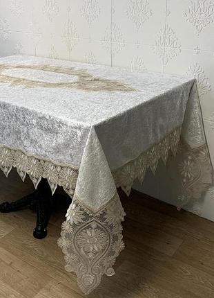 Скатертина велюр acme tekstil 160x220 sunlight krem pvs