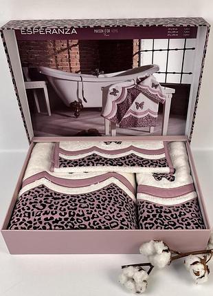 Рушники maison d'or 3шт esperanza ecru - dark lilac
