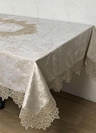 Скатертина велюр acme tekstil 160x220 melek cappucino pvs