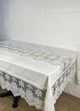 Скатертина велюр acme tekstil 160x220 yonca krem pvs