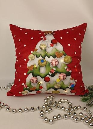 Наволочка велюр з підсвіткою 45x45 christmas tree red