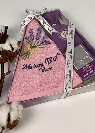 Подарунковий кухонний рушник+мило саше maison d'or "new lavander" pink
