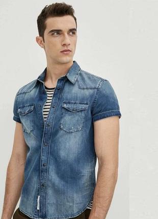 Рубашка джинсовая , синяя jack and jones