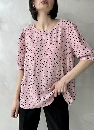 Жіноча блуза блузка топ з коротким рукавом в горошок в горох рожева блуза