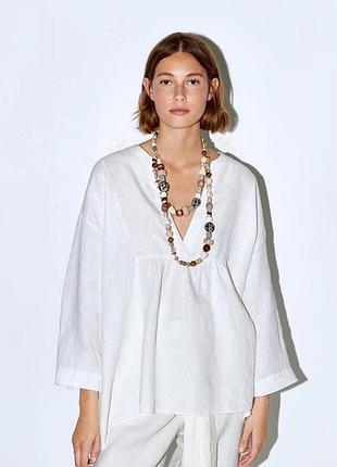 Блуза сорочка з льону zara лляна блуза zara блуза из льна