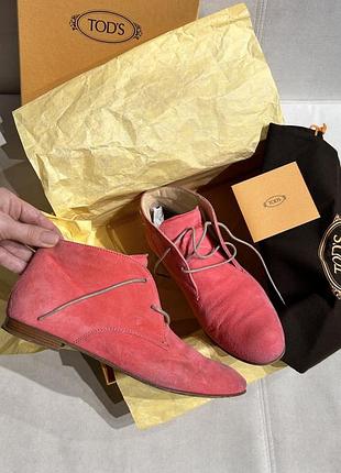 Туфли tod's оригинал коралловые из натуральной замши женские на шнуровке