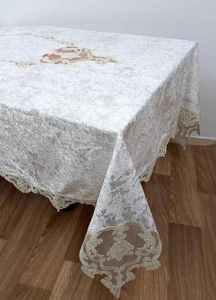 Скатертина велюр acme tekstil 110x160 odin krem pvs