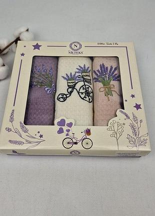 Набір вафельних рушників nilteks 3 шт packaging lavander