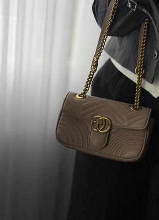 Женская сумка в стиле gucci horsebit, бежевая, натуральная кожа, 22*15*8 см