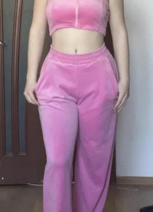 Велюровий комплект топа та палаццо / рожевий костюм juicy style / y2k