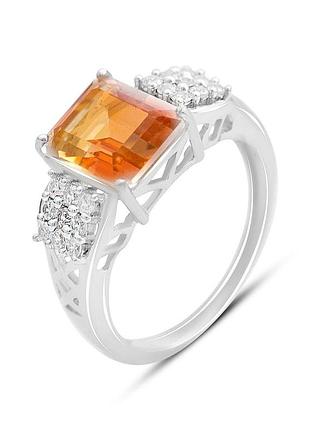 Срібне кільце proba з натуральним золотистим кварцем 3.657ct, фіанітами, вага виробу 3,68 г (2165828) 17.5 розмір