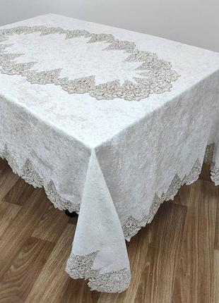 Скатерть велюр acme tekstil 160x220 quenn krem pvs