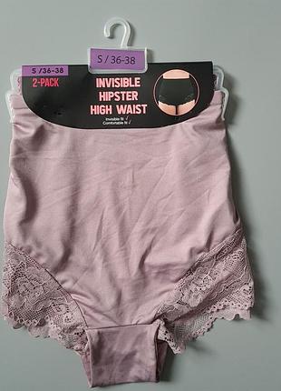 Трусики жіночі набір 2 шт висока посадка invisible hipster, s (36-38) євро