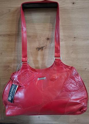 Красная кожаная сумка stefano на плечо