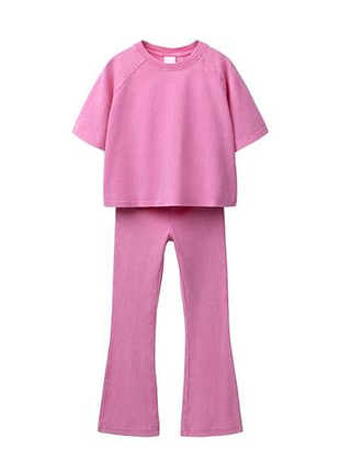 Костюм для девочки zara, 156,12,13, розовый,комплект,хлопок, кроп,футболка,штаны,брюки,клешные,клеш,полусядневный, спортивный