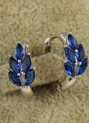 Сережки xuping jewelry листочки з синіми каменями 1.5 см сріблясті