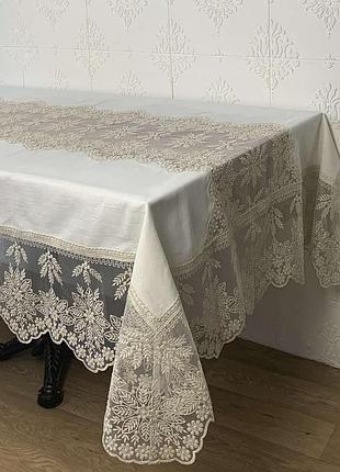 Скатертина велюр acme tekstil 160x220 kis masali krem-gold pvs