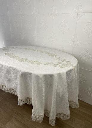 Скатертина велюр acme tekstil 160x300 ovale marguerite krem pvs
