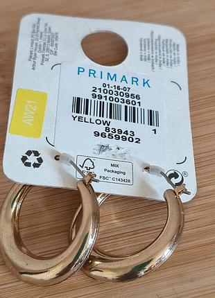 Стильные объемные серьги-кольца (конго) primark, золотистые