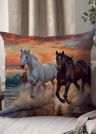 Декоративная подушка для интерьера с дикими лошадьми 45×45 см 1325345ua