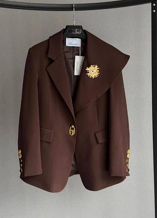 Піджак schiaparelli жакет коричневий оверсайз з великим коміром золота брошка