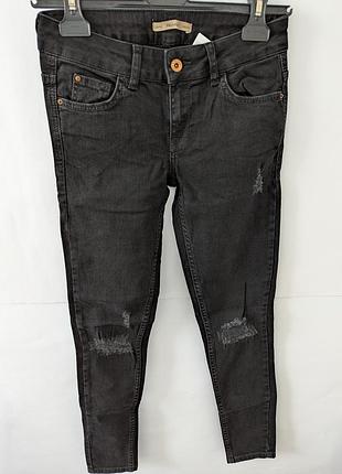Джинсы женские pull &amp; bear zara, 34,хлопок,черные,эластан,джинсы,пулендбир,прямые, прямые, низкое, узкие, скинни, зауженные,рванные, обтягивающие, колки