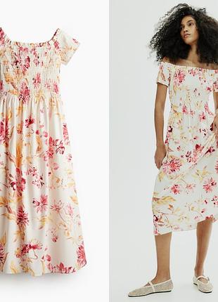 H&m платье с присборенными плечами из хлопка и вискозы  l, 174/104 b