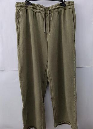 Спортивні штани чоловічі h&m, l,xl,оливкові,бавовна,широкі,прямі,вільні,брюки,петля,бегі,на резинці,на зав'язках,хакі,оливка,спорт,демісезон