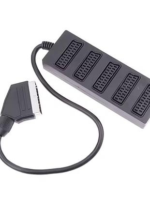 Адаптер scart 21 pin 5-в-1 male to female pvc черный