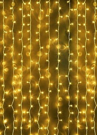Гірлянда штора водоспад 3х3 м 320 led (прозорий шнур з перехідником) золоте світло