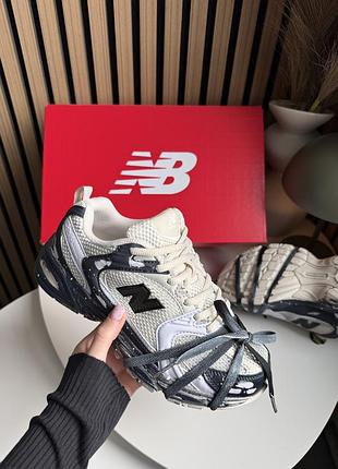 Жіночі кросівки new balance 530 custom beige black silver нью беланс бежевого з чорним та сріблястим кольорів