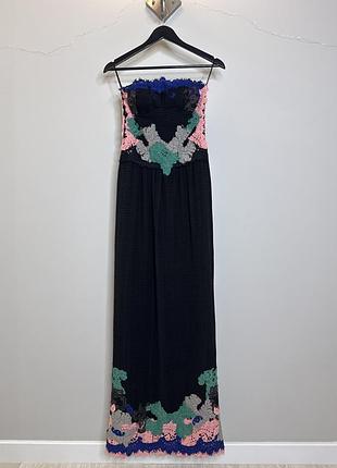 Довга шовкова чорна сукня msgm з мереживом, s