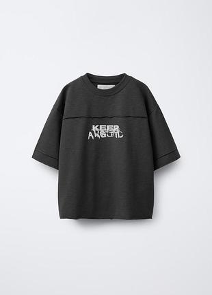 Подростковая футболка для мальчика zara 7878/634 152 см антрацит
