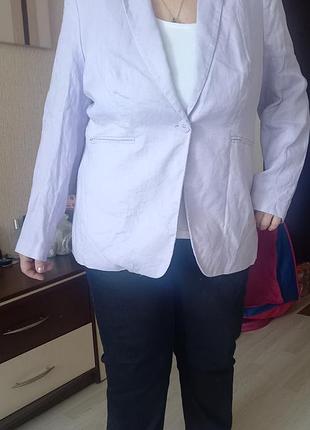 Шикарный лавандовый пиджак, жакет, блейзер, для тех, кто любит лен!  лен -100%,  прямого силуэта,  с  карманами, на одной пуговице, c&a, 48/ 4/xl/ 56.