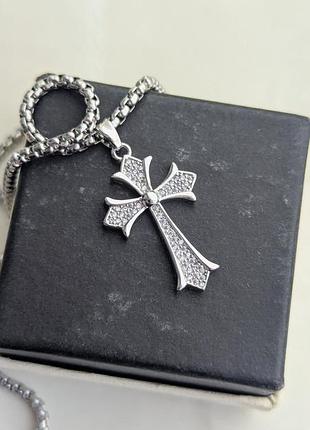 Кулон silver cross with crystals kelt
