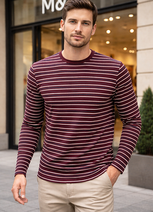 Лонгслив в полоску бордовый стильный повседневный / marks &amp; spencer / eu 38-40 / m-l / состояние очень хорошее!