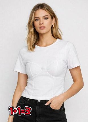🎁1+1=3 оригинальная белая трикотажная футболка с имитацией бюстье new look, размер 42 - 44