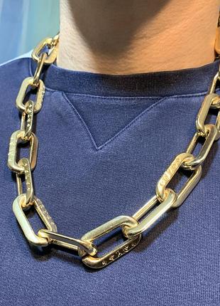 Массивная золотистая колье-цепь louis vuitton monogram chain (303 г)