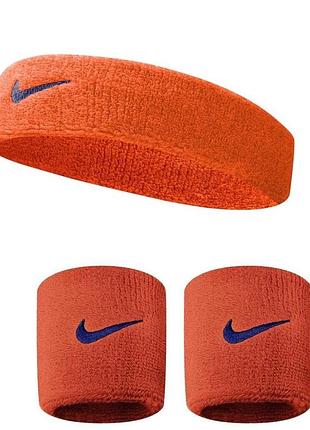 Комплект пов'язка+напульсники найк оригінал nike помаранчевий n0001544-n0001565-804, цвет оранжевый, размер (европ