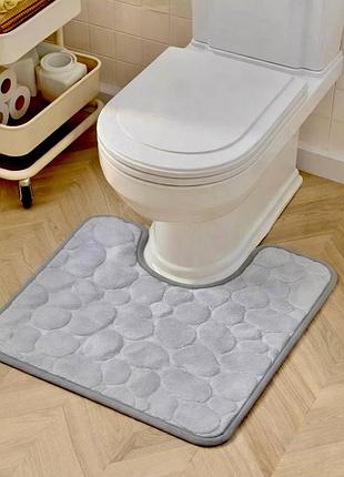 Коврик в туалет stone memory form 60х50см. св-серый с вырезом стильный, антискользящий, водопоглощающий