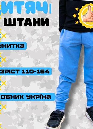 Детские штаны двунитка голубые, спорт штаны для мальчиков, детские штаны трикотажные с карманами на манжете