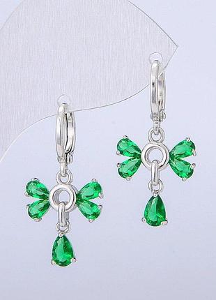 Серьги xuping родий с зелеными кристаллами d-14мм + - s-28мм + -