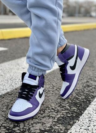 Женские кроссовки nike blue air jordan 1 retro white/violet/black