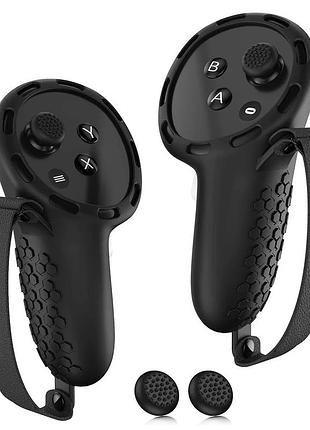 Захисні чохли для контролерів meta quest 3, 3s з ремінцями covpro1, силіконові 2 шт. чорні